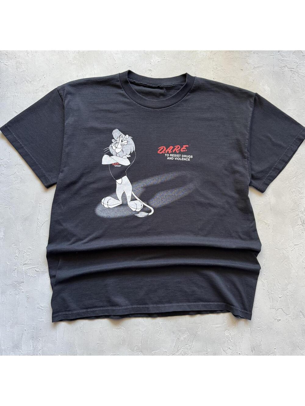 Vintage 1990s DARE Lion Faded Black T Shirt